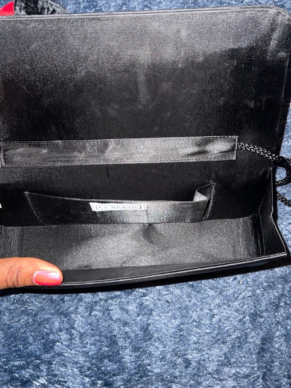 Black Evening Clutch with Red & Black Floral Accent - Picture 2 of 2